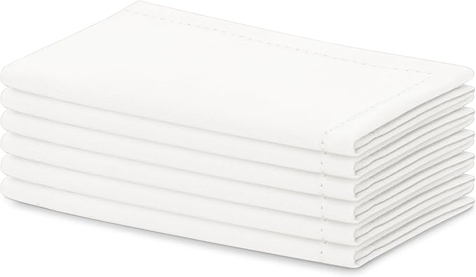 Blue Needles Set of 6 Hemstitch Linen Napkins 100% Cotton White Cloth Dinner Napkins 18x18 inches, Soft, Reusable, Absorbent, Washable, Ideal for Valentine's Day Events, Parties & Everyday Use