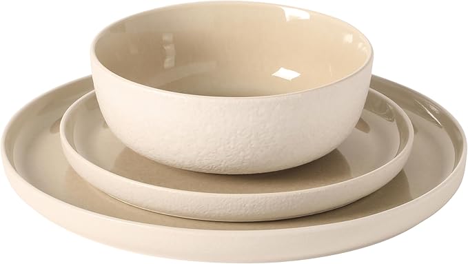 Gibson Elite Tahoe Sunset 12-Piece Reactive Stoneware Dinnerware Set – Matte Exterior & Shiny Interior Plates and Bowls, Durable Everyday Dish Set, Microwave & Dishwasher Safe - Blue