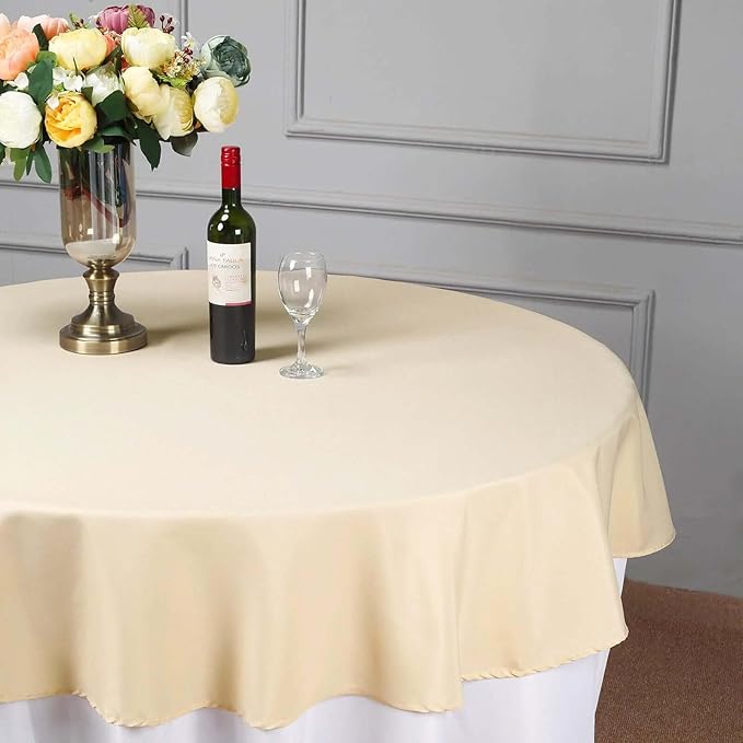 Efavormart Round Tablecloth, 70 Inch Stain & Wrinkle Resistant Washable Table Cloth, Decorative Polyester Fabric Table Cover for Banquet, Wedding, Dining- Beige