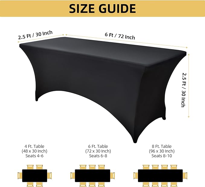 2-Pack 6ft Black Spandex Table Covers for Rectangle Standard Folding Tables - Wrinkle Resistant Stretch Tablecloths - Ultimate Fitted Table Protector for Parties, Trade Shows, Banquet