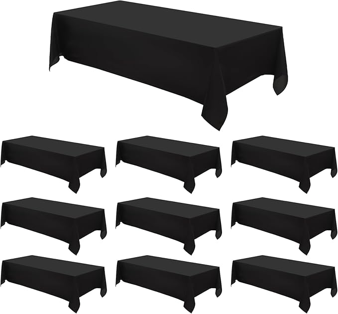 Rectangular Tablecloth 90x156 Inch 10 Pack Black Table Cloths for 8ft Stain Resistant Decorative Washable Polyester Rectangle Tablecloths for Dining Table Banquets Buffet Parties and Wedding