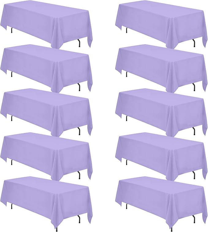 BRILLMAX 10 Pack Lavender Tablecloths 70 x 120 Inch for 6ft & 8ft Rectangle Tables - 150 GSM Polyester Fabric, Universal Fit, Water, Stain & Wrinkle Resistant Cloth Cover for Wedding Banquet Dining