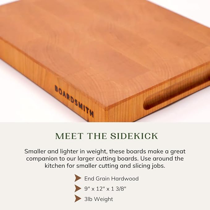 The Boardsmith Cherry Sidekick End Grain Cutting Board - Cherry Wood - 9" x 12" - Cherry Brown