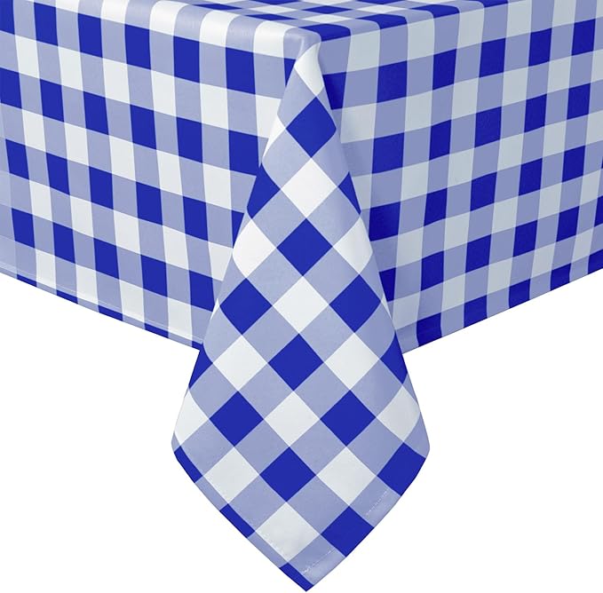 Hiasan Checkered Tablecloth Rectangle, 30 x 60 Inch - Waterproof and Wrinkle Resistant Table Cloth for Picnic, Dinner and Party, Washable Polyester Fabric, Royal Blue and White Gingham Pattern