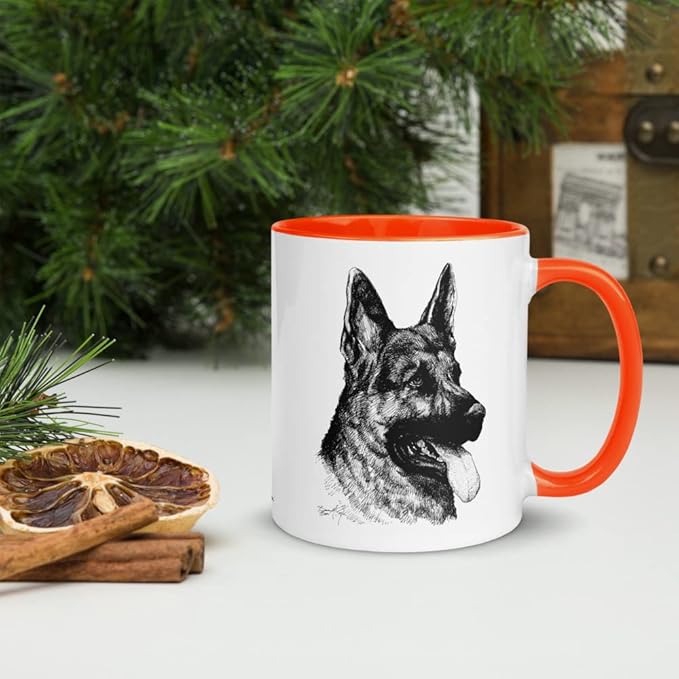 German Shepherd B&W 11oz Ceramic Mug with Color Inside