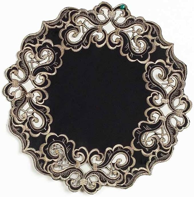 Decozen Set of 12 Doilies for Table, Lace Doilies - Rustic, Crochet, Farmhouse, Kitchen, Dining Table Centerpiece Decor - Round Christmas Placemats for Home - 15 inch Gold Black, Granada Collection