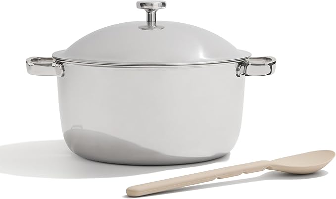 Our Place Titanium Perfect Pot Pro | 6.75 Qt Stock Pot with Lid & Silicone Spoon | PFAS-Free Nonstick, Fully-Clad Tri-Ply Stainless Steel & Aluminum | Induction & Oven-Safe up to 1000°F | Chrome