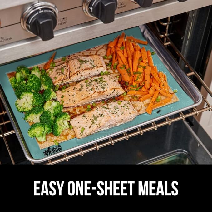 GORILLA GRIP Reusable Nonstick Silicone Baking Mat, 2-Pack, BPA-Free Oven Safe Food Liner for Toaster Ovens, Mini Cookie Sheets, Easy Clean, Holiday Baking Essentials, 11.75x8.25, Quarter Sheet, Mint