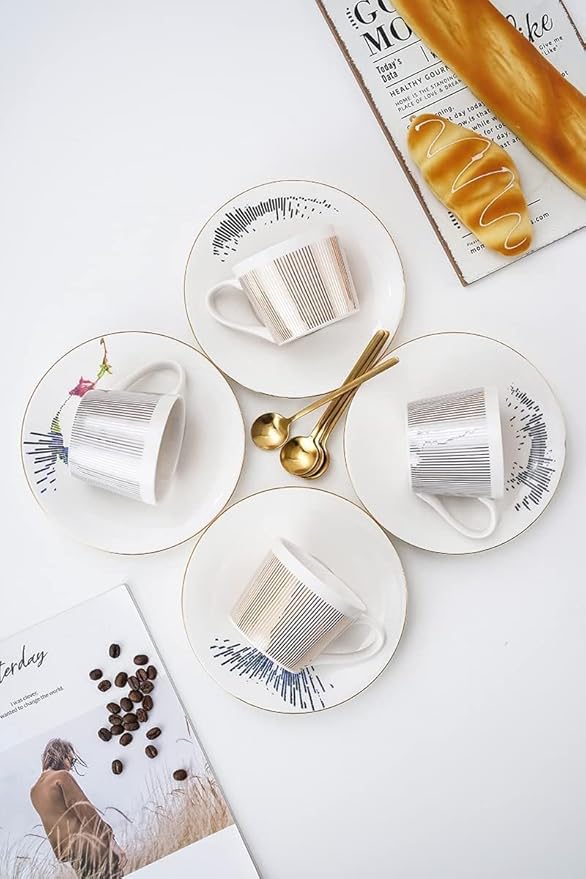 Mirror Cups and Saucers, Mirror Reflection coffee mug, Ceramic Coffee Mug with Saucer Set, Tea Cups and Saucers Sets for Women Wedding Party Afternoon Tea （Silver Bird）