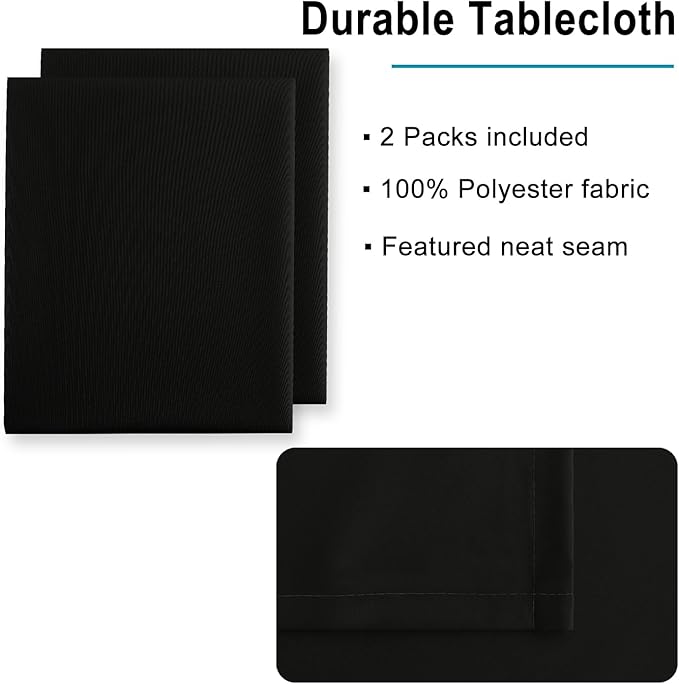 Hiasan 2 Pieces Black Tablecloth Rectangle - Waterproof and Wrinklr Resistant Washable Polyester Fabric Table Cloth for Dining Room and Outdoor Use, 70 x 90 Inch