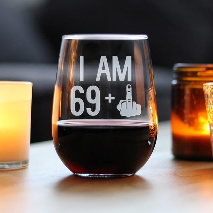 69 + 1-70th Birthday Stemless Wine Glass for Women & Men - Cute Funny Wine Gift Idea - Unique Personalized Bday Glasses for Mom, Dad, Friend Turning 70 - Drinking Party Decoration