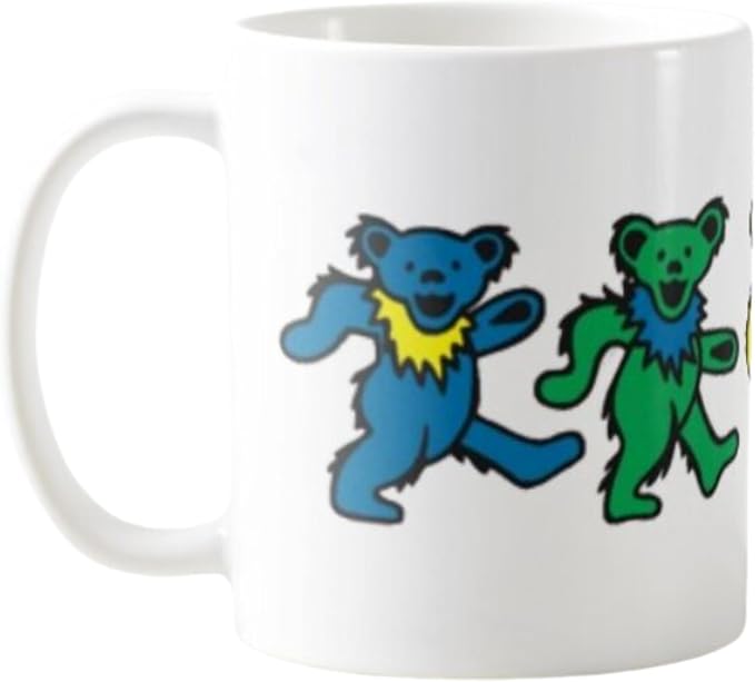 Dead Head Dancing Bears 11 Oz Ceramic Coffee Mug Grateful Gift for Friend Relative or Co-Worker Hot Chocolate Tea Cup for Right or Left Handed Drinkers