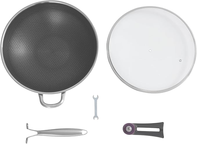 14 Inch Wok Pan with lid, Food-Grade Stainless Steel Woks & Stir-fry Pans Nonstick, Dishwasher and Oven Safe, Cooking Pan Compatible with Gas & Induction Cooker