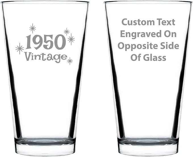 Custom Vintage 1950 Pint Glass for Beer - Personalized Birthday Gifts for Men or Women - Fun Bday Party Decor - 16 oz