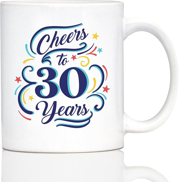 Bevvee Cheers to 30 Years - Coffee Mug Gifts for Women & Men - 30th Anniversary Party Decor - 11oz White Ceramic Mug