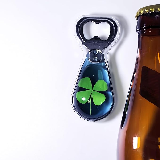 4-leaf Clover Resin Art Bottle Opener – Four Leaf Clover, Clear Grey, 1 PCS, Lucky Charm & Good Luck Gift, St Patrick’s Day Decor, St Patrick’s Day Gift, Clover Resin Bar Tool
