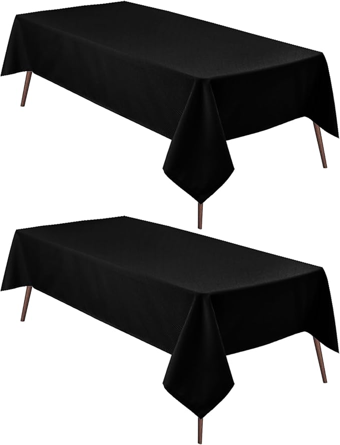 Hiasan 2 Pieces Black Tablecloth Rectangle - Waterproof and Wrinklr Resistant Washable Polyester Fabric Table Cloth for Dining Room and Outdoor Use, 52 x 70 Inch