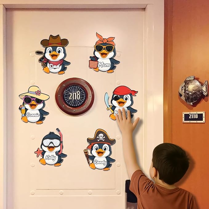 Custom Penguin Cruise Door Magnets Fun Penguin Cruise Door Decorations Penguin Magnets Stickers Decals Magnetic Reusable Cruiser Ship Magnet for Doors Car Fridge Refrigerator Birthday Kitchen Decor
