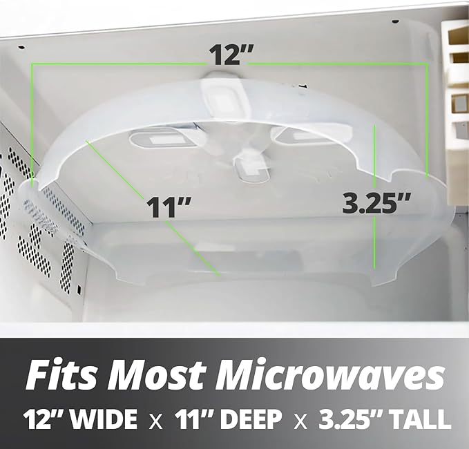 HOVER COVER Magnetic Splatter Cover, 12-Inch Clear BPA-Free Food Lid, Vented Plate Guard with Steam Vents, Anti-Splash Microwave Lid, Dishwasher Safe, Space-Saving Magnetic Storage - Ivory White
