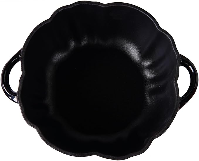 Enameled Cast Iron Pumpkin Pot Dutch Oven Cocotte, Black, 2.32 qt (2.2 L)