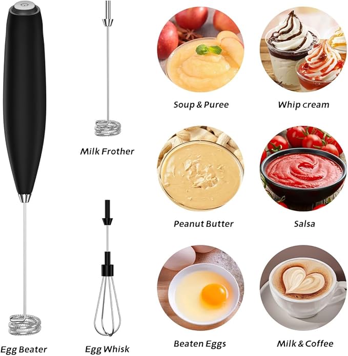 Electric Milk Frother, Handheld Battery Operated Foam Maker with Removable Head, Spiral Mixing Whisk for Coffee, Latte, Cappuccino, Hot Chocolate (White)