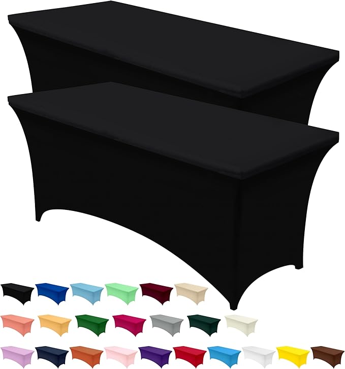 Utopia Kitchen Spandex Tablecloth 2 Pack [4FT, Black] Tight, Fitted, Washable and Wrinkle Resistant Stretch Table Cloth Rectangle Cover for Trade Show, Weddings & Parties [48Lx30Wx30H Inch]