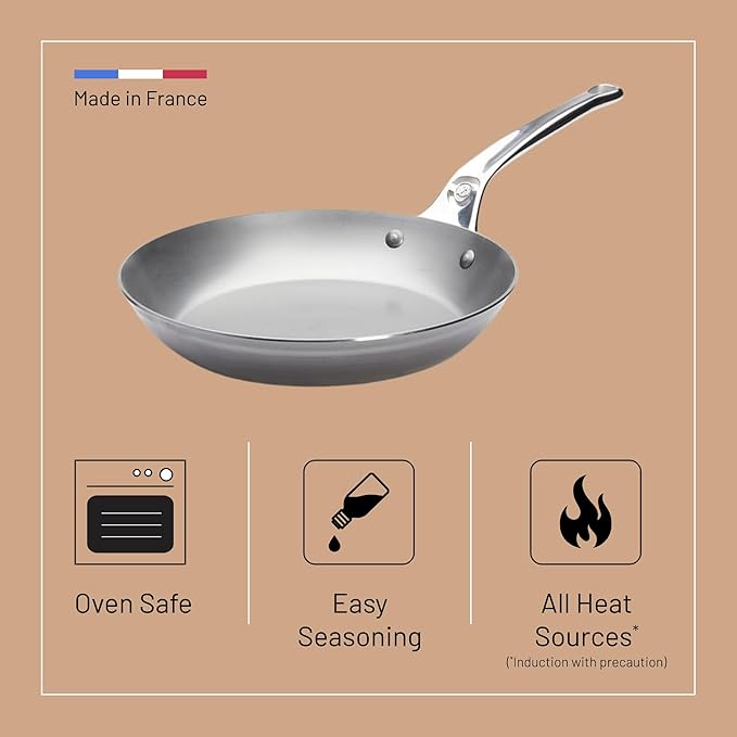 de Buyer MINERAL B Pro Carbon Steel Fry Pan - 11” Diameter, 8.3” Cooking Surface - Ideal for Searing, Sauteing & Reheating - Naturally Non-Stick Finish - Made in France