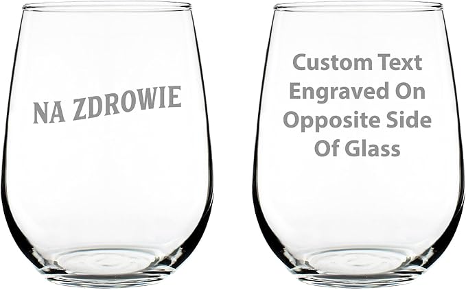 Custom Na Zdrowie Polish Cheers - Personalized Stemless Wine Glass - Cute Poland Themed Gifts or Party Decor - Large 17 Ounce - Customized Wine Glass Gift