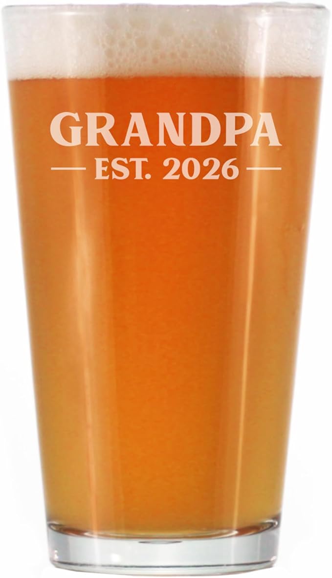 Bevvee Grandpa Est 2026 Pint Glass - New Grandfather Gift for First Time Grandparents - Bold 16 oz