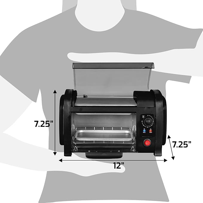 Elite Gourmet EHD-051B Hot Dog Toaster Oven, 30-Min Timer, Stainless Steel Heat Rollers Bake & Crumb Tray, World Series Baseball, 4 Bun Capacity, Black