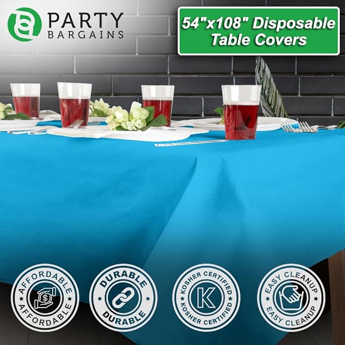PARTY BARGAINS 40 Disposable Table Covers - 54" X 108" Blue Table Cover, 3 Ply Paper & Plastic Tablecloth