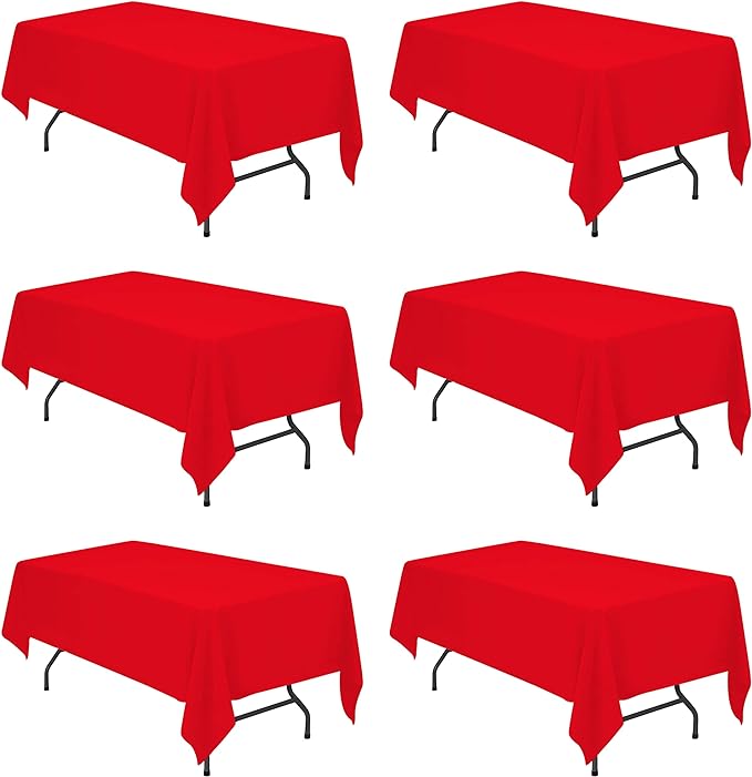 BRILLMAX 6 Pack Red Tablecloths 60 x 102 Inch for 6ft Rectangle Tables - 150 GSM Polyester Fabric, 15" Standard Drop, Water, Stain & Wrinkle Resistant Cloth Cover for Wedding Banquet Dining Buffet