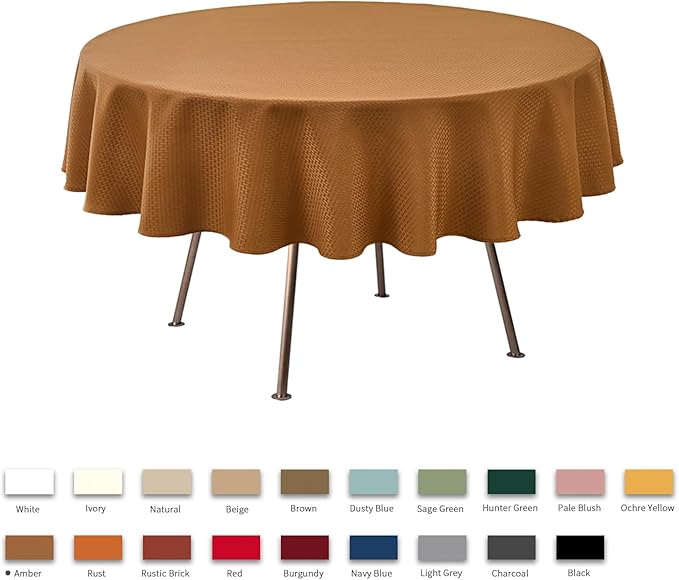 maxmill Fall Tablecloth Weaved Texture Design Stain Resistant Waterproof Anti-Shrink Spillproof Washable Soft Table Cloth for Dining Room Harvest Thanksgiving Parties, Round 70 Inch, Amber