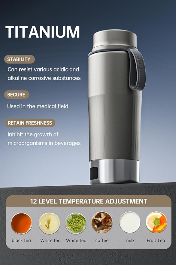 520ML Pure Titanium Portable Electric Kettle – Travel Kettle Dual Voltage 100V-240V with Temperature Control, Lightweight, Leak-Proof, Fast Boil Mini Kettle for Travel, Office, Hotel, Camping