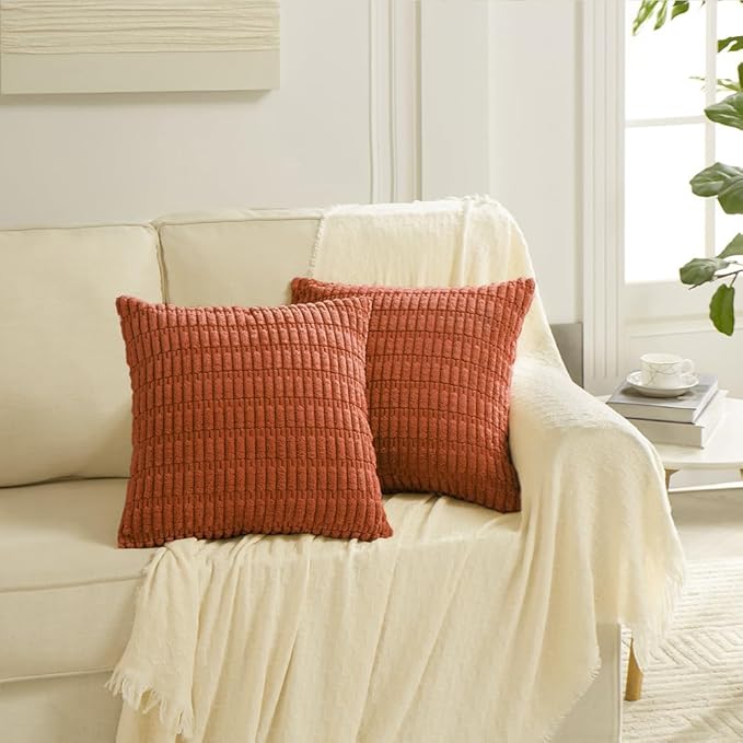 Fancy Homi 4 Packs Boho Burnt Orange Fall Decorative Throw Pillow Covers 26x26 Inch for Couch Bed Sofa, Rustic Modern Farmhouse Home Decor, Soft Plush Corduroy Cute Square Cushion Case 66x66 cm