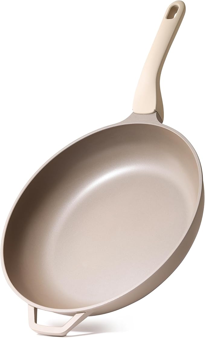 PRICUSIS Nonstick Frying Pan Skillet, Swiss ILAG Coating, 12 Inch Induction Compatible with Stay Cool Handle, PFOA Free Omelet Pan, Dishwasher Safe, Warp Resistant (Honey Apricot)