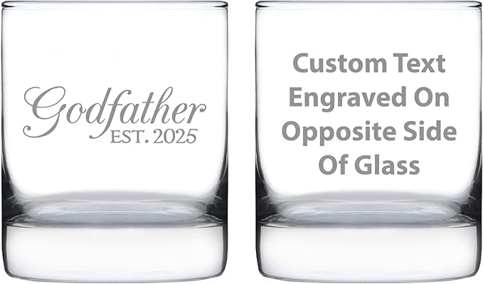 Custom Godfather Est 20XX - New Godfather Whiskey Rocks Glass Proposal Gift for First Time Godparents - Personalized Decorative 10.25 Oz Glasses