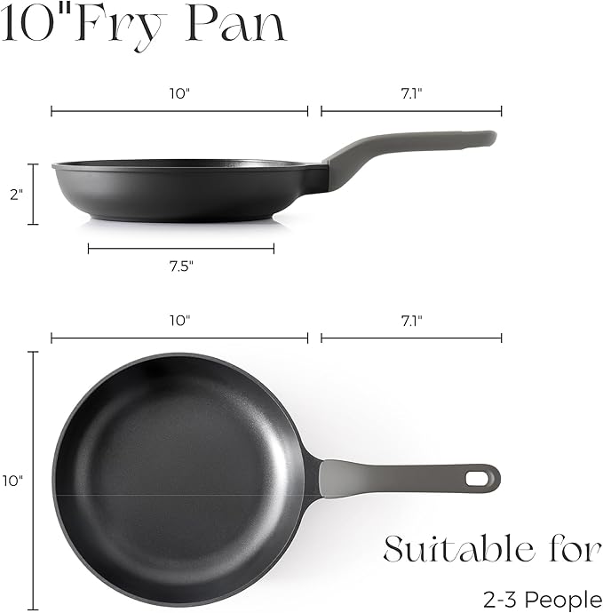 PRICUSIS Nonstick Frying Pan, 8/10/12 Inch Skillet with Stay Cool Handle, Fully Coated, Induction Compatible & Oven Safe, 100% Dishwasher Safe, PTFE & PFOA Free（10 Inch, Black Sesame）