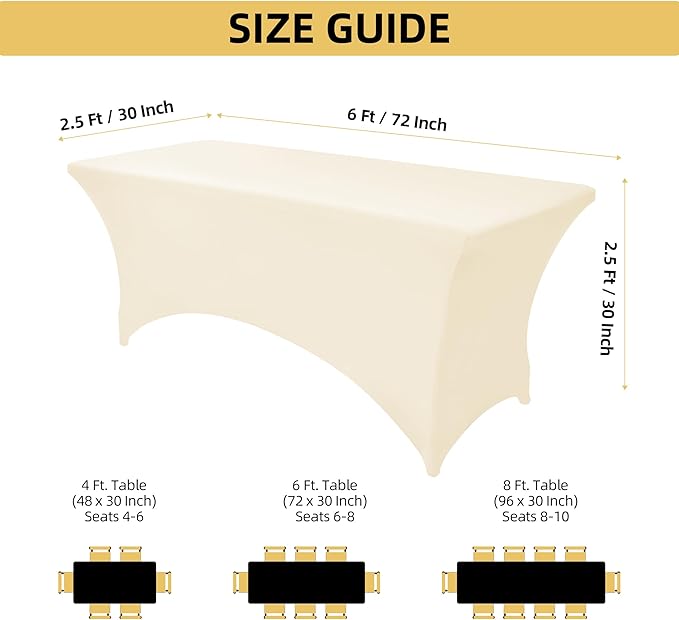 6-Pack 6ft Spandex Table Covers for Rectangle Standard Folding Tables - Wrinkle Resistant Stretch Tablecloths - Ultimate Fitted Table Protector for Parties, Trade Shows, Wedding