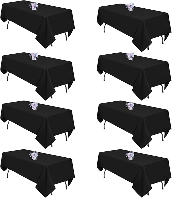 8 Pack Black Tablecloths 60x126 Inch Table Cloths for 8 Foot Rectangle Tables, Wrinkle Resistant Washable Rectangular Fabric Table Cover for Dining Wedding Banquet Camping Party