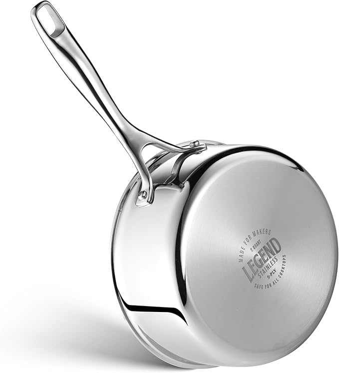 LEGEND COOKWARE 5-Ply Stainless Steel 2-Quart Sauce Pan with Lid - Induction Compatible, Oven Safe 800°F - Non-Toxic, No Coatings - Even Heating, Won't Warp - Built to Last Generations