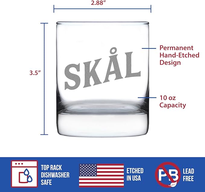 Custom Skal - Norwegian Cheers - Personalized Whiskey Rocks Glass - Fun Norway Themed Gifts or Party Decor for Women and Men - 10.25 Oz