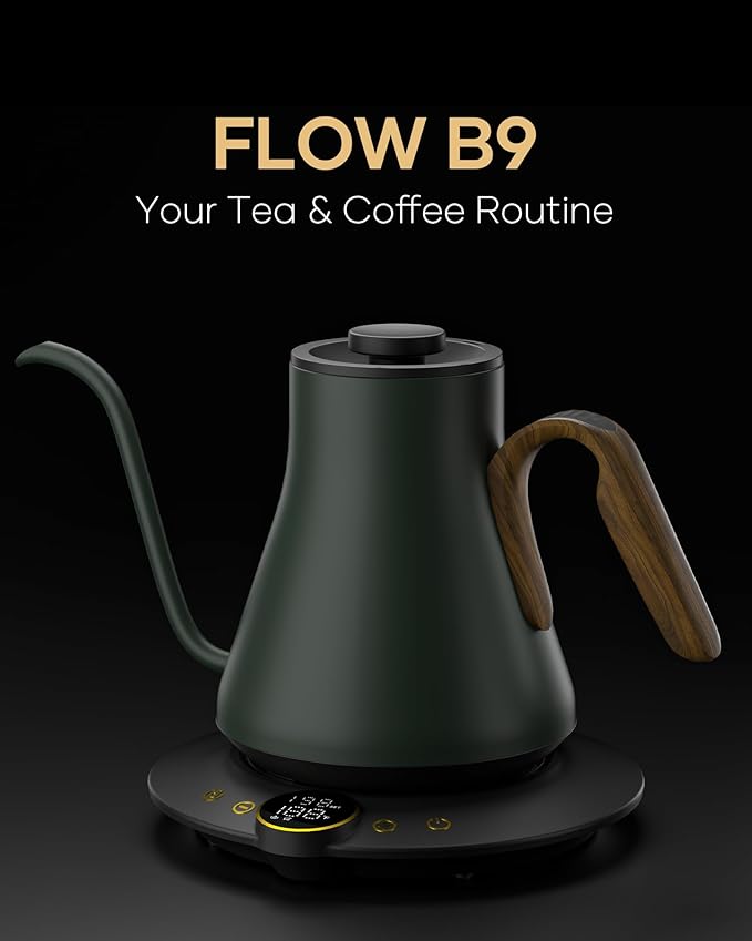 Cocinare FLOW B9 Gooseneck Electric Kettle, Precise Temperature Control for Pour-Over Coffee & Tea Brewing, Stainless Steel Interior, Rapid Heating for Boiling Water 0.9L (Delacroix Green)