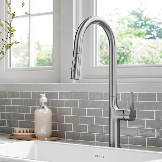 KRAUS Oletto Tall Modern Pull-Down Single Handle Kitchen Faucet in Spot Free Stainless Steel, KPF-3101SFS