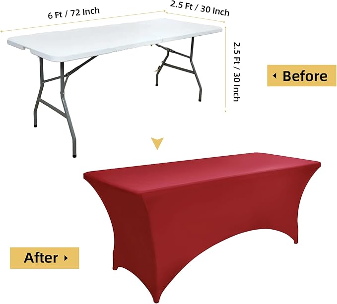 6-Pack 6ft Spandex Table Covers for Rectangle Standard Folding Tables - Wrinkle Resistant Stretch Tablecloths - Ultimate Fitted Table Protector for Parties, Trade Shows, Wedding