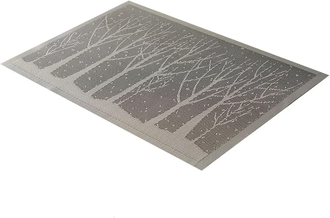 PVC Plastic Table Placemats Woven Non-Slip Table Mat for Home Party Thanksgiving Table Decoration(Tree Grey,30X45CM_4PCS)