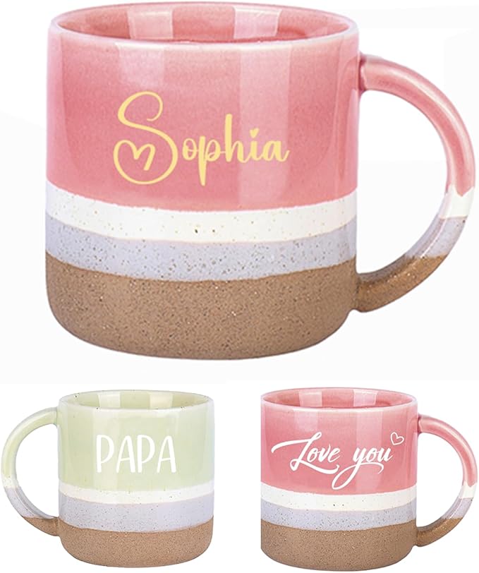 Personalized Ceramic Coffee Mug, Customized Tea Mugs with Name & Logo for Family, Men Women, Engraved 14 Oz Tea Cup for Travel, Microwave Dishwasher, Unique Design Bithday Christmas Gifts for Mom, Dad