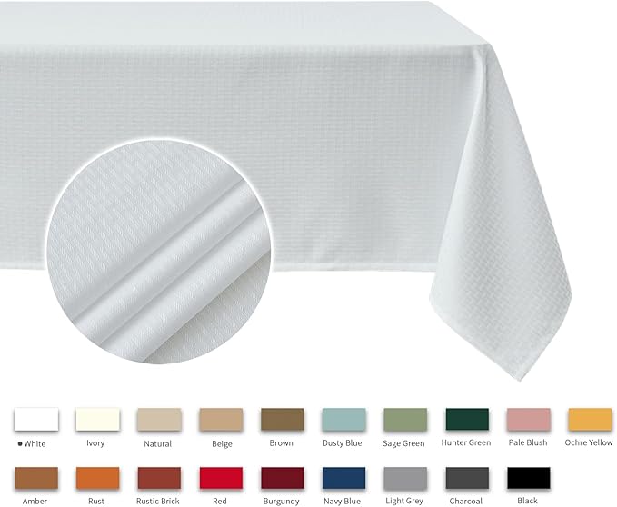 maxmill Weaved Texture Tablecloth Water Resistance Antiwrinkle Spillproof Soft Washable Table Cloth for Dining Room, Buffet Banquet Parties Holiday Dinner, Rectangular 60 x 108 Inch, White