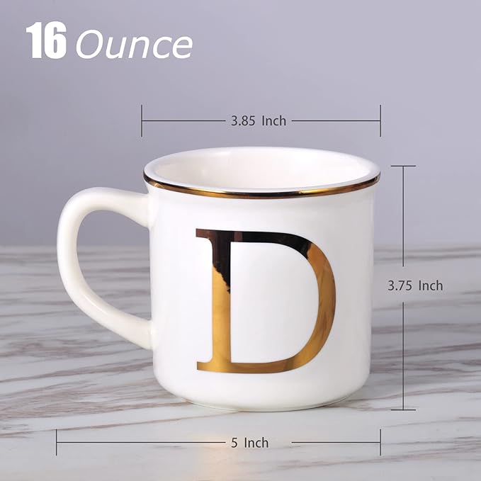 Miicol Ceramic Coffee Mug 16 oz, Monogram Coffee Cup, Golden Initial Tea Mug, Personalized Tea Cup, Unique Gift, Large Mug for Home, Office, Letter D