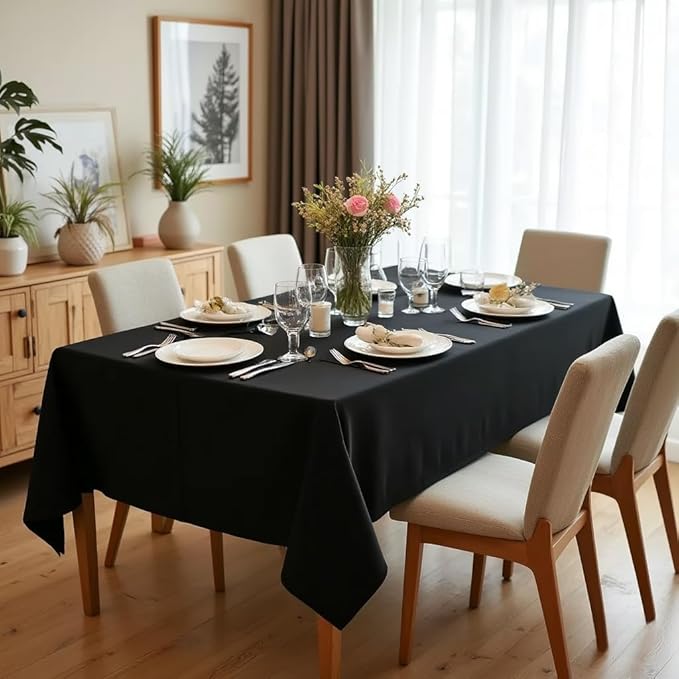 sancua Square Tablecloth - 60 x 60 Inch - Water Resistant Spill Proof Washable Polyester Table Cloth, Decorative Fabric Table Cover for Dining Tables, Buffet Parties and Camping, Black